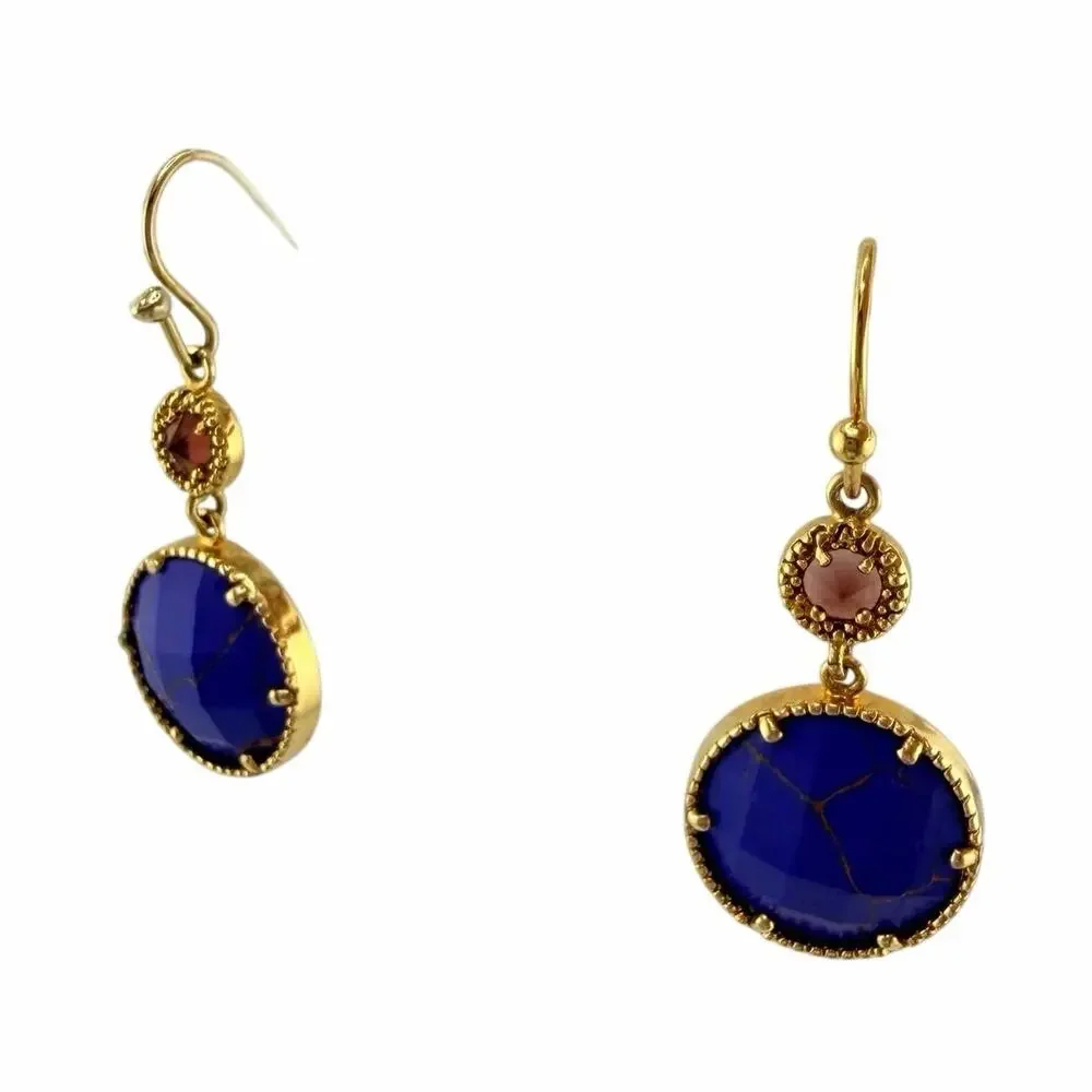 Modern Dainty Elegant Faux Lapis Pink Crystal Dangle Gold Tone 1.25